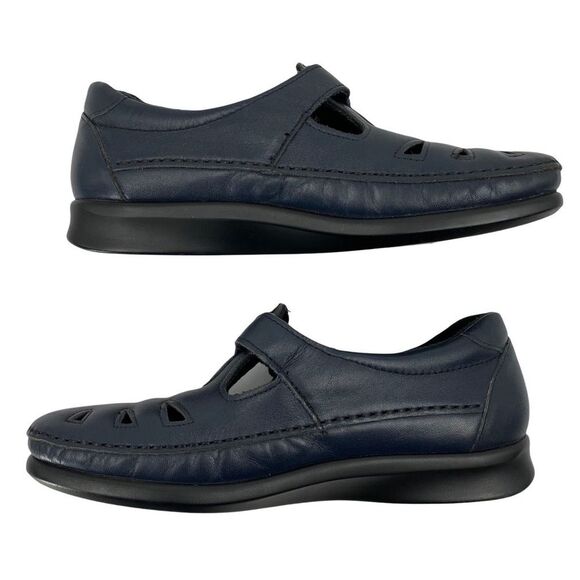 SAS Roamer Comfort Shoes Blue Black Hook & Loop Soft Step Cutout Round Toe 8N - Picture 3 of 9